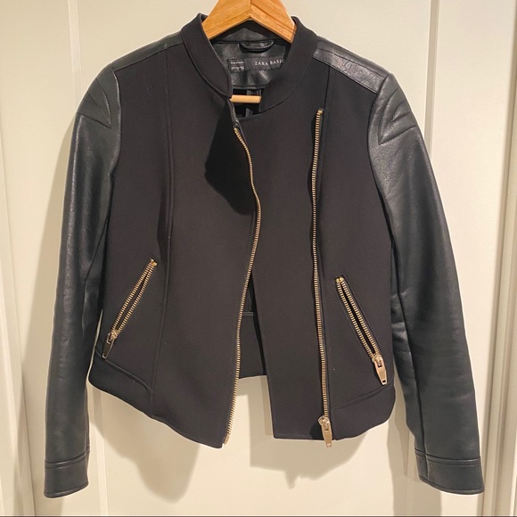 Zara Black and Gold Leather Combo Jacket - Small - Picture 6 of 6